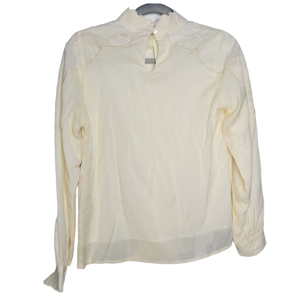 Roolee Long Sleeve Mock Neck Gauze Embroidered Romantic Blouse Women Sz Small - Picture 4 of 7